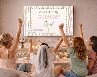 Bachelorette Party Game What Did the Groom Say Editable Template Bach Party Game Bikini and Martini Tequila and Tanlines Bride in a Tini Bit