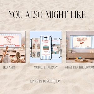 May include: An image featuring three product displays. The first shows a TV screen with "The Bach Club" text, the second shows a phone with "The Bach Club" text, and the third shows a TV screen with "What Did The Groom Say?" text. The text "You Also Might Like" is at the top.