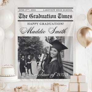 Graduation Banner Backdrop Newspaper Graduation Personalized Backdrop Senior Class of 2025 Custom Photo Backdrop Graduation Party Decoration