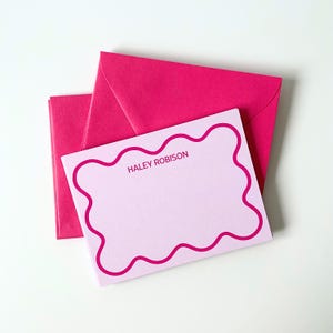 Personalized Wavy Border Stationery Set Custom Scalloped Flat Cards ...