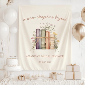 Storybook Bridal Shower Banner A New Chapter Begins Bridal Shower Decor Book Baby Shower Backdrop Custom Fabric Sign Personalized Sign