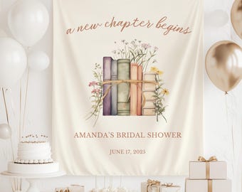 Storybook Bridal Shower Banner A New Chapter Begins Bridal Shower Decor Book Baby Shower Backdrop Custom Fabric Sign Personalized Sign
