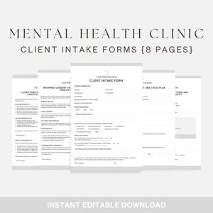 Mental Health Counseling Forms: Editable Client Intake Templates (Canva & PDF)