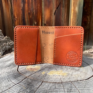 Cartera plegable de montaña con ranura completa para efectivo, hecha a mano con cuero de grano completo