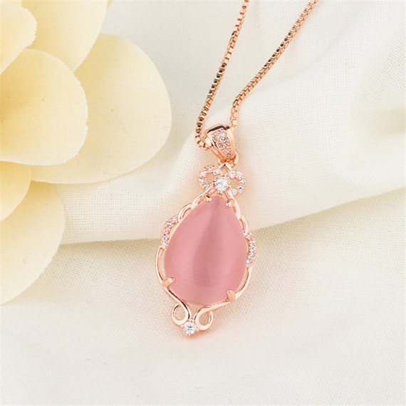 14K Gold Filled Pink Rose Quartz Pendant for Women Etsy