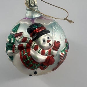 Vintage Christmas Blown Glass Ornament Holiday Presents Snowmen Collectible