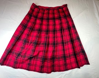 Vintage Pendleton Skirt Womens Size 22 W Red Black Wool Plaid Pleated Midi Zip