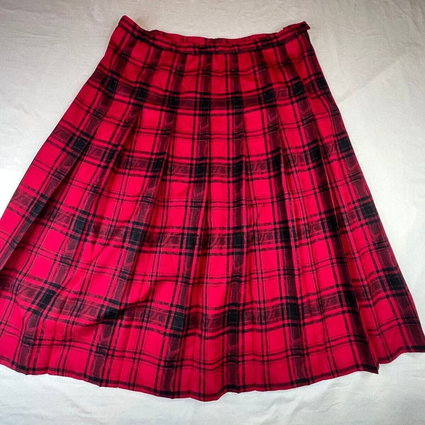 Vintage Pendleton Skirt Womens Size 22 W Red Black Wool Plaid Pleated Midi Zip