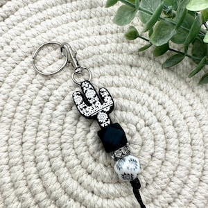 Black Aztec Cactus  Keychain•Keychain• Aztec Keychain• Cactus • Western • Cactus Keychain• Silicone Bead Keychain• Gift for Her