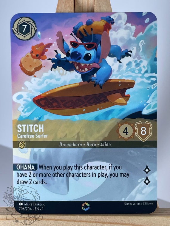 Stitch Carefree Surfer (alt Art) Lorcana Proxy/orica, Common/holo