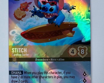 Stitch Carefree Surfer (Alt Art) Lorcana Proxy/Orica, Common/Holo