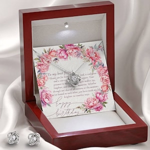 Halskette und Ohrring-Set Geburtstagsgeschenk für Freund mit durchdachter Mitteilungskarte und hölzerner Geschenkbox