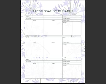 Printable Purple accommodation research page