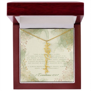 Birthday month flower name necklace with thoughtful message and luxury wood jewelry gift box, custom name necklace