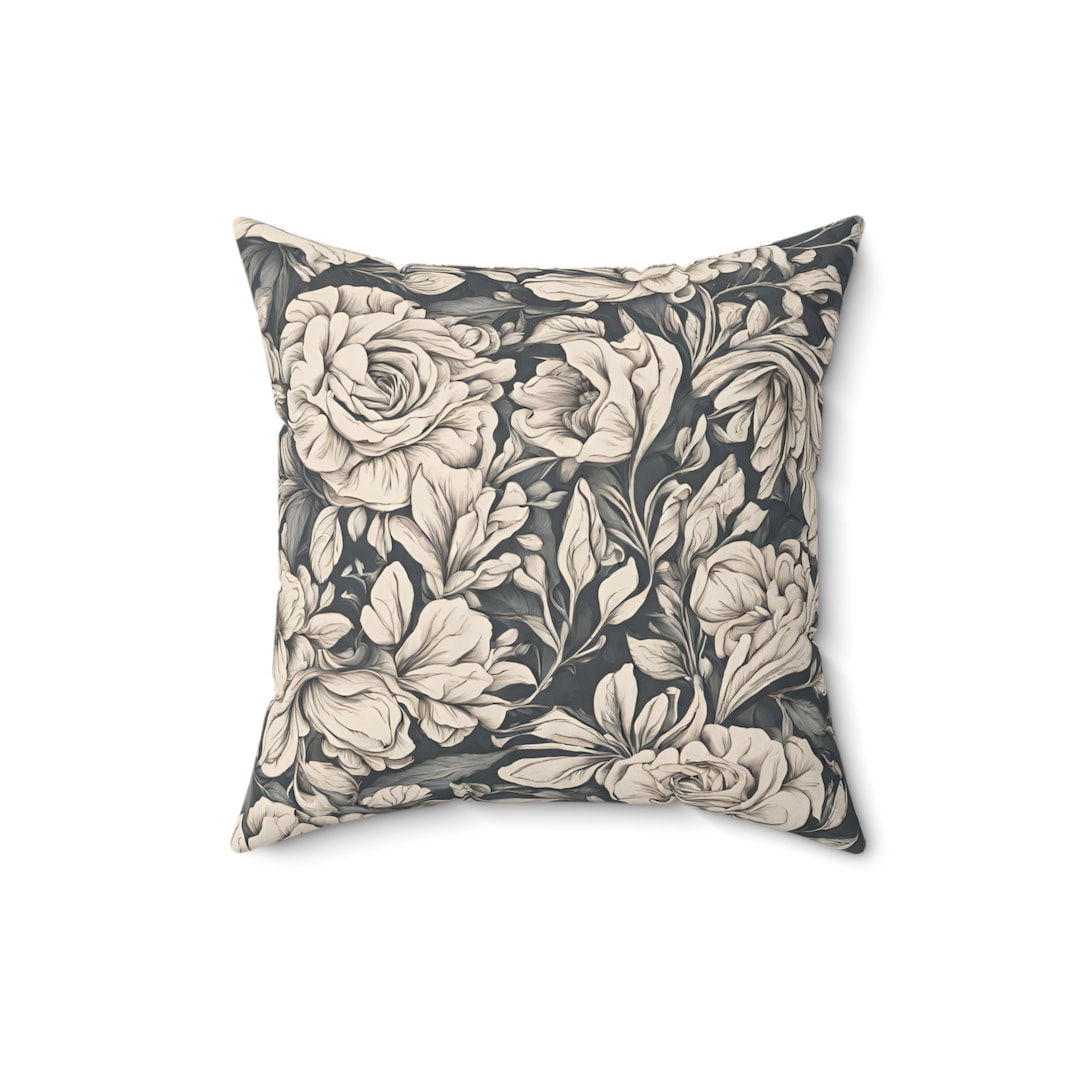 Gray Floral Pillow Flower Pattern Square Pillow - Etsy