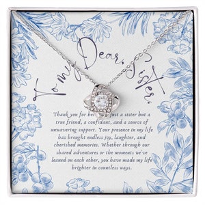 Collar con tarjeta de mensaje para hermana, collar con caja de madera, regalo reflexivo para hermana con tarjeta reflexiva