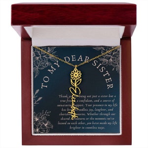 Collana con nome fiore del mese di nascita con scatola regalo in legno, regalo per la sorella
