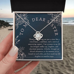 Collar de regalo personalizado para hermana con tarjeta de mensaje y caja de regalo