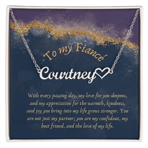 Cadeau pour fiancé, collier prénom avec option de boîte en bois et carte de message attentionnée