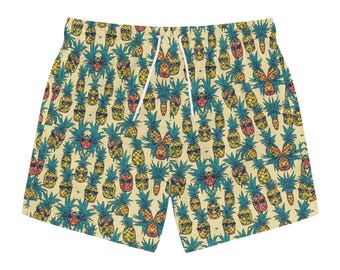 Tiki Ananas Mönstrade Badbyxor | Tropiskt AOP-tryck