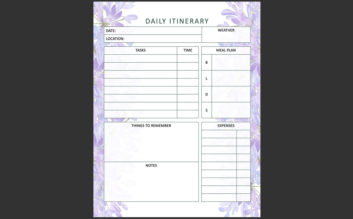 Printable Daily Itinerary Planner Page - Etsy