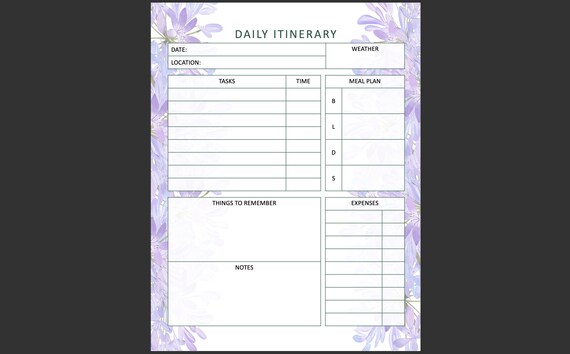 Printable Daily Itinerary Planner Page - Etsy