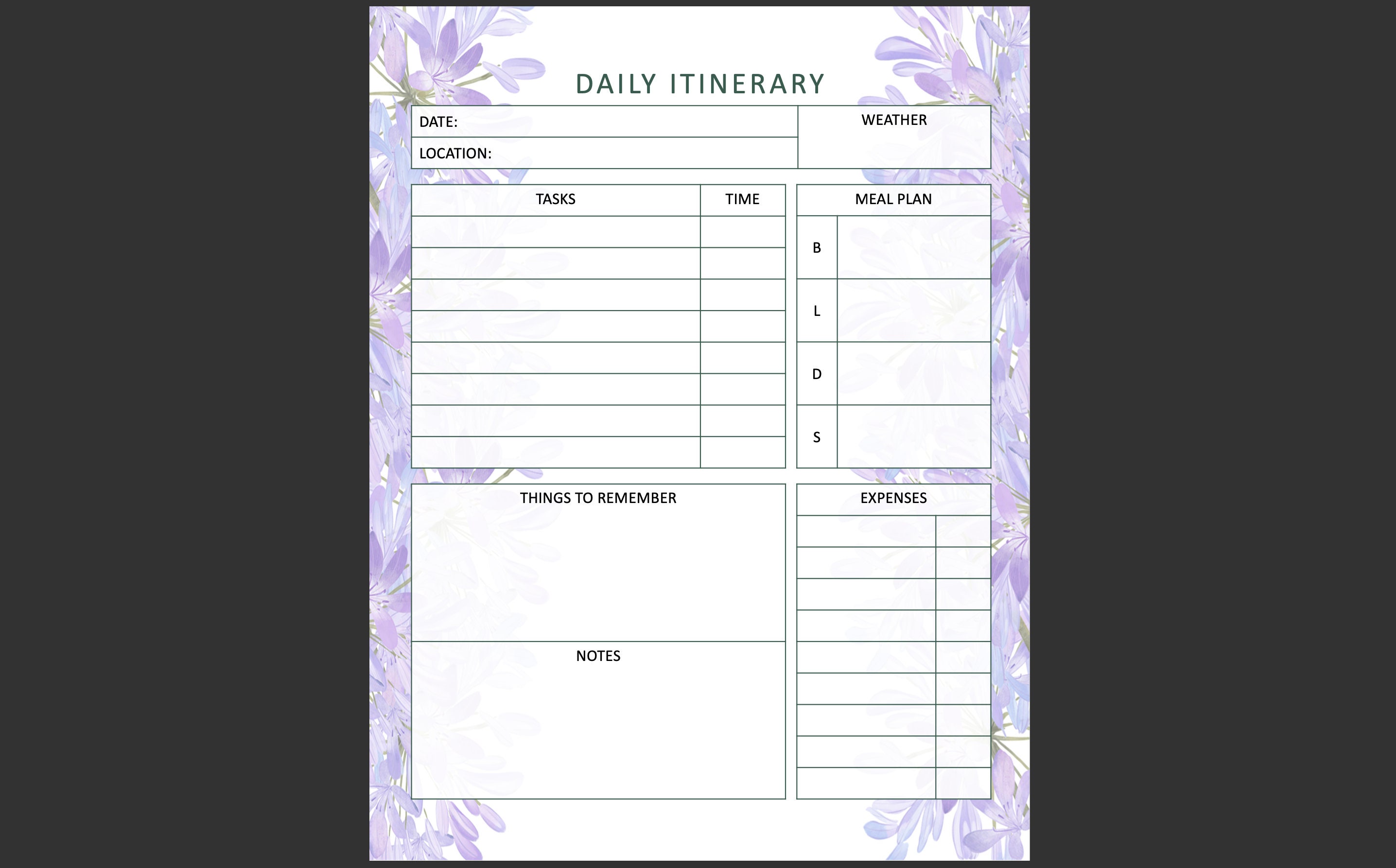 Printable Daily Itinerary Planner Page - Etsy