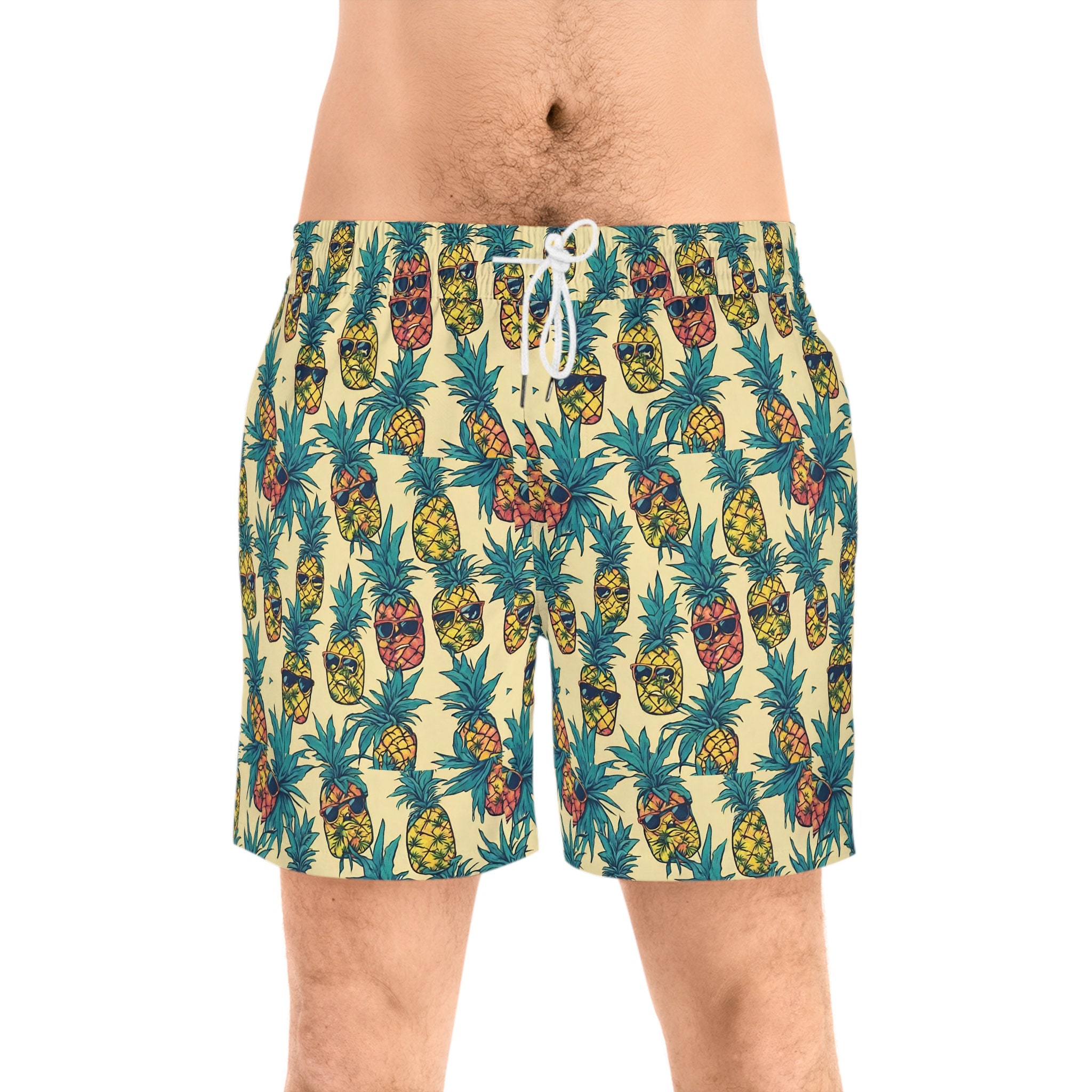 Hawaiian Shirt Design on Swim Trunks, Matching Honeymoon Sets Men's Mid