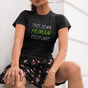 this is my human costume  Halloween Flowy Cropped Tee, simple halloween t-shirt, funny halloween t-shirt, halloween crop top