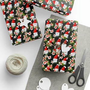 Hawaiian Christmas Wrapping Paper: Santa Gnomes & Hibiscus