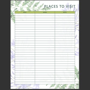 Printable Places To Visit Page