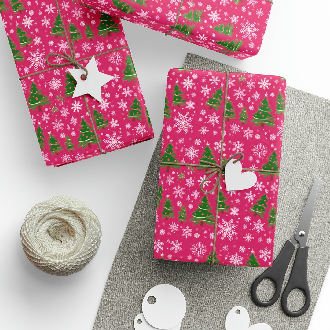 PINK Christmas Tree Wrapping Papers, Pink Gifting Paper, Pink Boxing ...
