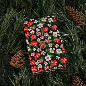 Hawaiian Christmas Wrapping Paper: Red & White Flowers