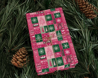 PINK and green christmas Wrapping Papers, pink gifting paper, pink boxing paper
