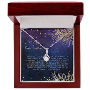 Collier pour sœur avec boîte cadeau en bois et carte de message, bijoux avec boîte cadeau