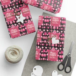 Pink Christmas Wrapping Paper: Custom Black Ornament Gift Wrap
