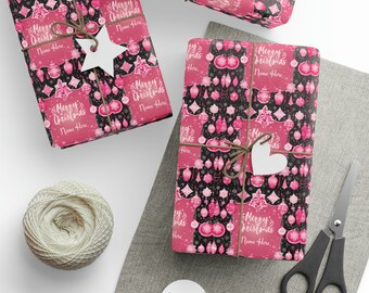 Pink Christmas Wrapping Paper: Custom Black Ornament Gift Wrap