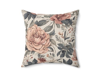 Pink floral pillow, vintage look flower pattern Square Pillow