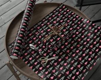 custom PINK and black christmas Wrapping Papers, pink gifting paper, pink boxing paper, pink christmas trees