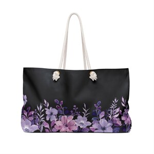 purple floral and black themed Weekender Bag, rope handles