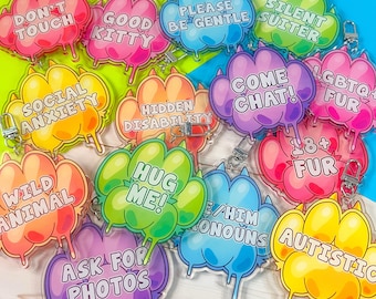 Mood Paw Keychains | Acrylic Consent/Disability/Social ID Badges | Furry Conventions and Public Events
