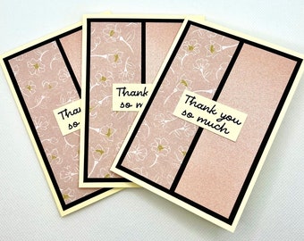 Bulk Floral Thank You Cards, Cute Handmade Set of 3 Blank A1 Greeting Cards, Pretty Homemade Appreciation Note Card Pack of Three