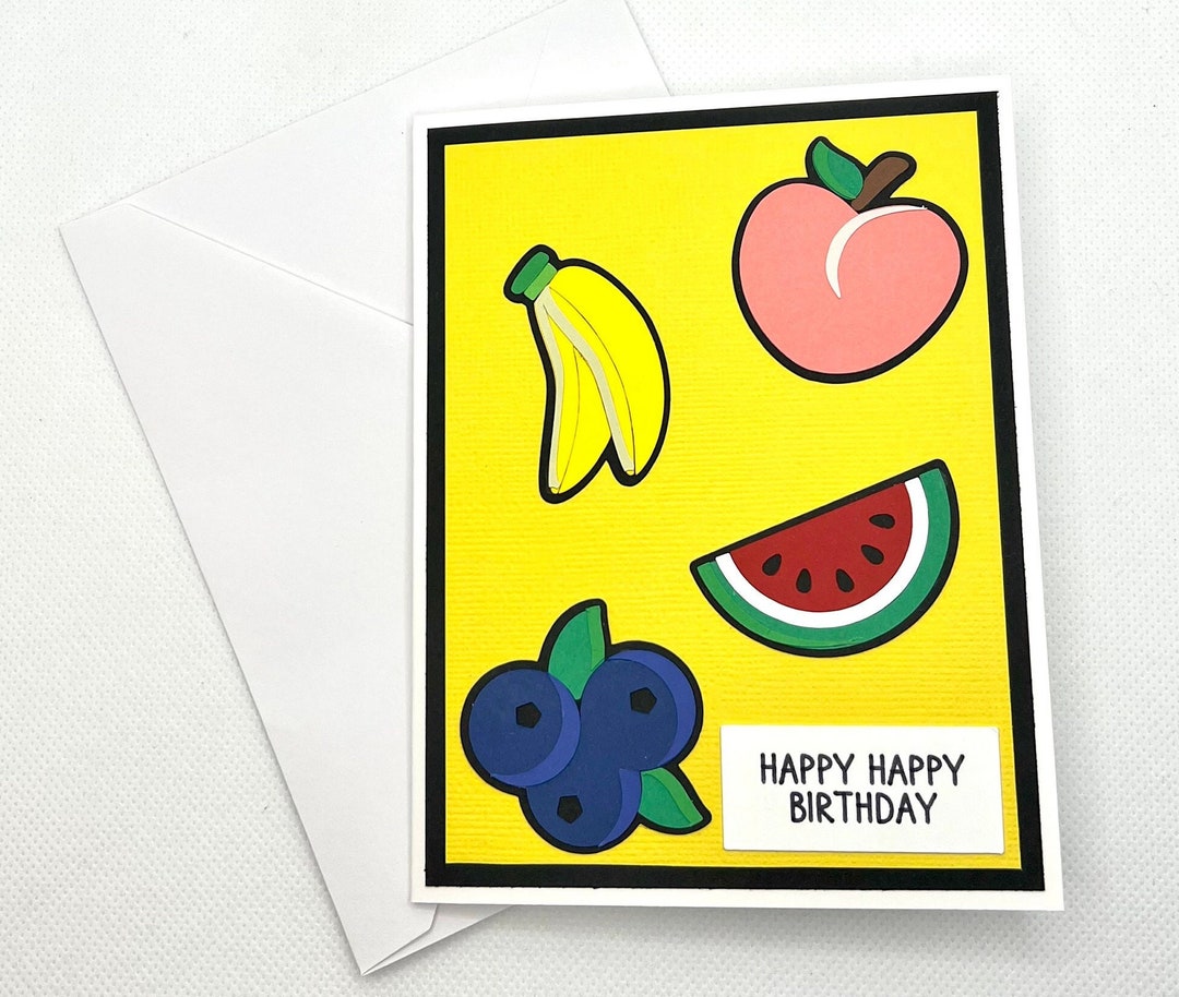 Fruit Birthday Card, Cute Handmade Blank A2 Greeting Card, Unique
