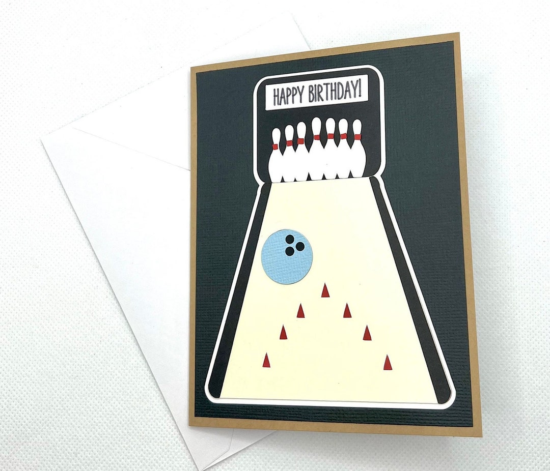 Bowling Alley Birthday Card, Cool Handmade Blank A2 Greeting Card