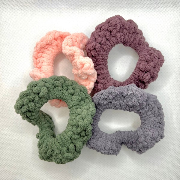 Assorted Crocheted Hair Scrunchies, Super Bulky Soft Blanket Yarn Hair Accessory, Cute and Affordable Handmade Hair Tie Gift for Friends