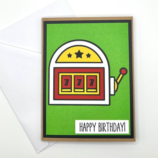 Casino Jackpot Birthday Card, Unique Handmade Blank A2 Greeting Card, Cool Homemade B-Day Note Card for Friends and Family, Handcrafted Gift