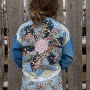 kids quilt coat from repurposed quilted pillow shams and medium weight denim image 2