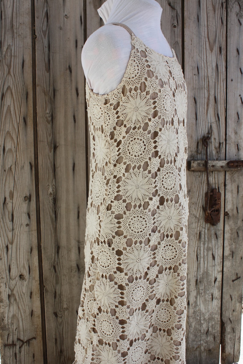 unique elegant crochet dress repurposed from vintage crochet table cloth full lined sleeveless pullover image 7
