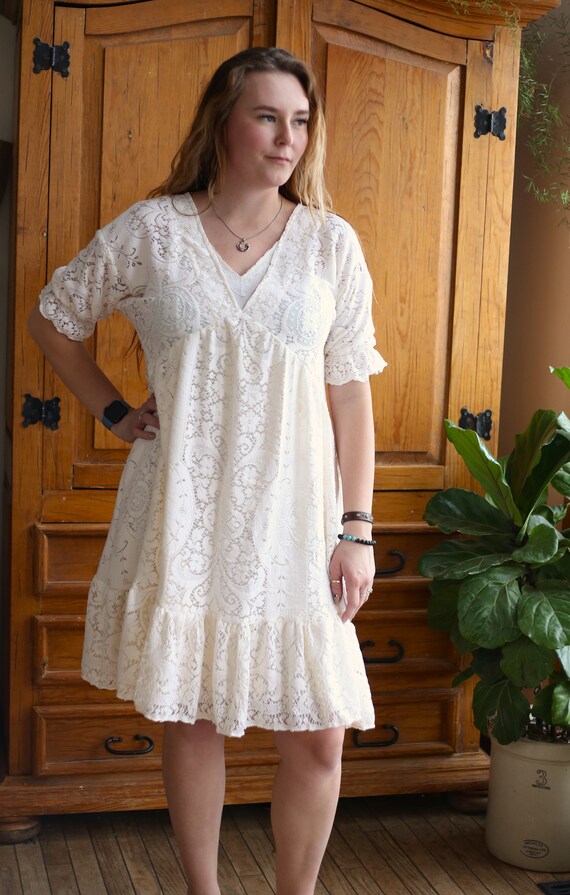 Lace Tablecloth Dress/ Upcycle/handmade/ Cotton Poly Blend/ Womens L/  Poppyluinspired - Etsy Finland