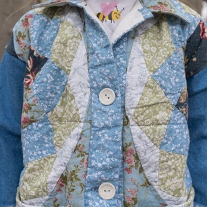 kids quilt coat from repurposed quilted pillow shams and medium weight denim image 3